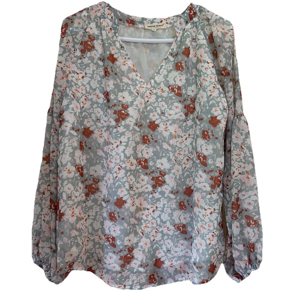 Boho Prairie Cottagecore Peasant Floral Print Balloon Sleeve Blouse Womens Small